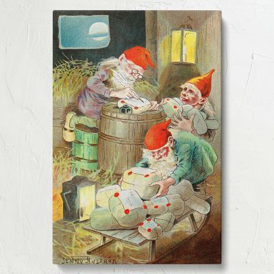 Christmas Card Wrapping Gifts - Jultomte in Cozy Barn Scene By Jenny Nystršm 