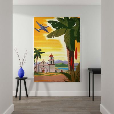 Tropical Mission Church - Palm Trees and Golden Sky Poster