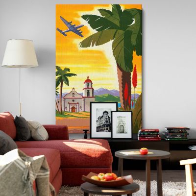Tropical Mission Church - Palm Trees and Golden Sky Poster
