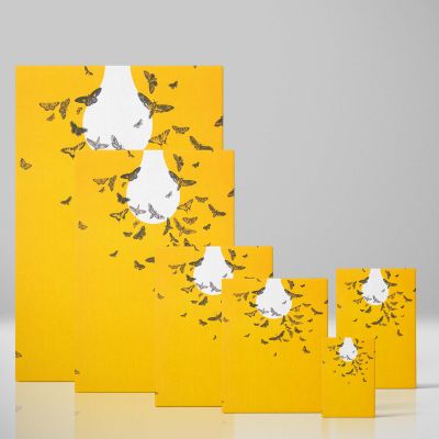 Moths and Bulb - Modern Yellow Background Butterfly Art