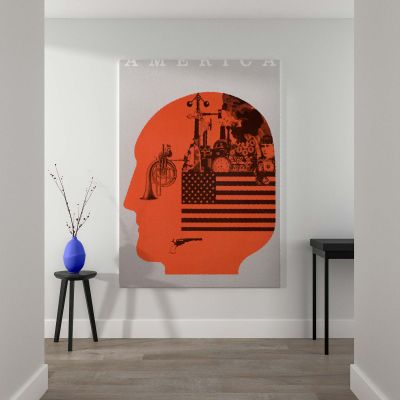 Conceptual America - Industrial Collage in Red Head Silhouette