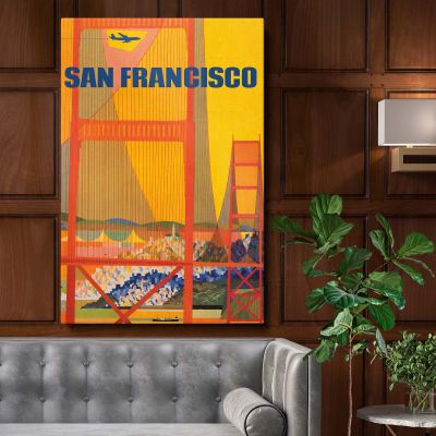 San Francisco - Golden Gate and Retro Skyline Poster