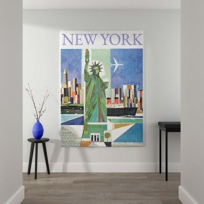 Statue of Liberty - Colorful Skyline & Plane in Geometric Style