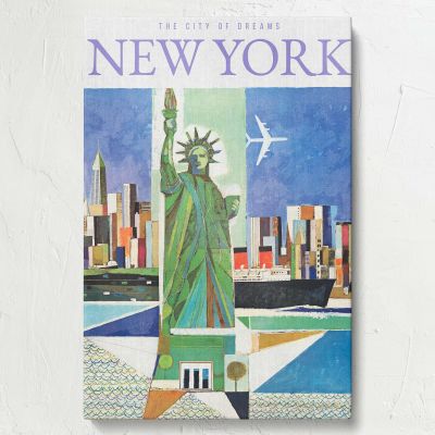 Statue of Liberty - Colorful Skyline & Plane in Geometric Style