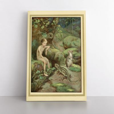 Boy Painting Photo Poster Print in Canvas with Frame Original Wall Artwork for Painting in Canvas