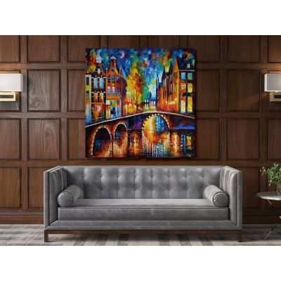 Bridges Of Amsterdam Palette Knife Oil Painting by Leonid Afremov Photo Print on Canvas Wall Mural Home Decor Gift