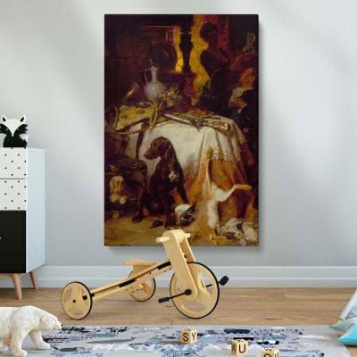 After the Hunt - Hunting Dogs and Banquet Still Life Scene By David Neal 
