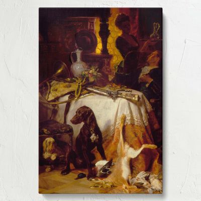After the Hunt - Hunting Dogs and Banquet Still Life Scene By David Neal 