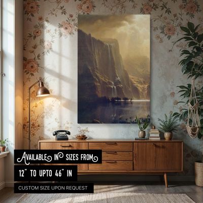 Among the Sierra Nevada by Albert Bierstadt - Golden Light on Waterfalls and Peaks 