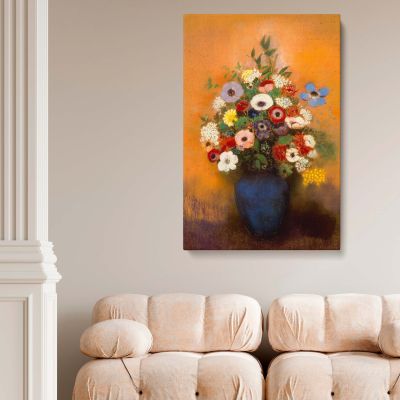 Anemones and Lilacs in Vase - Color Pastel Floral Art By Odilon Redon 