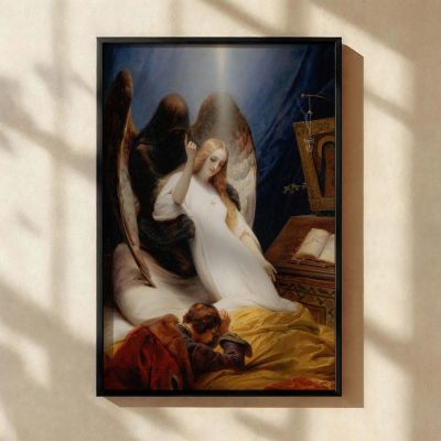 Angel of Death - Emile Vernet Religious Scene in Blue and Gold Tones 