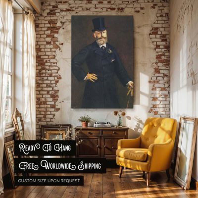 Antonin Proust by Edouard Manet - Black Coat with Top Hat and Brown Backdrop 