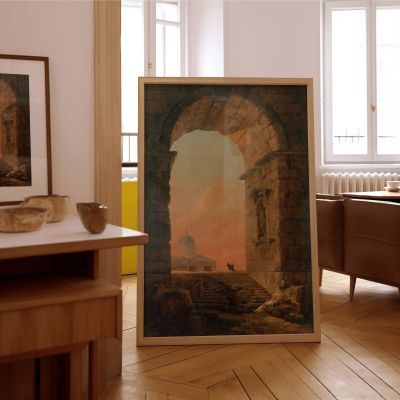 Arch and Dome Scene by Hubert Robert - Warm Architectural Composition with Sunset Sky 