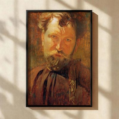 Bearded Male Portrait by Alphonse Mucha - Warm Light and Golden Tones 