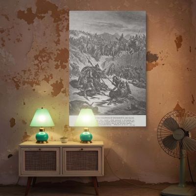 Biblical Battle Scene - Gustave Dore Dramatic Grayscale Illustration of War and Chaos 