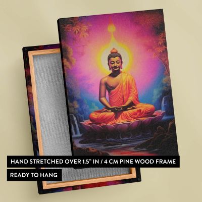 Buddha on Lotus - Radiant Aura in Pink and Orange