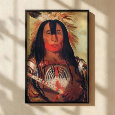 Buffalo Bull's Back Fat by George Catlin - Bold Red Paint and Feathers