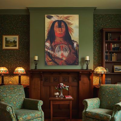 Buffalo Bull's Back Fat by George Catlin - Bold Red Paint and Feathers 