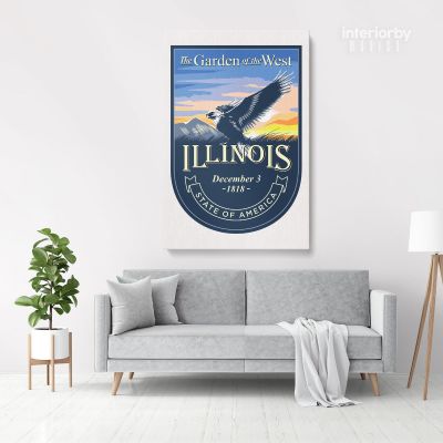 ILLINOIS The Garden of the West State of America Emblem Canvas Wall Artwork For Mural Hanging