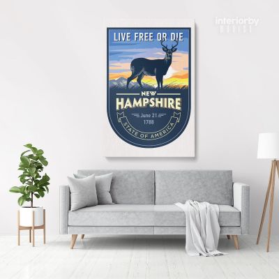 New Hampshire Live Free Or Die State of America Emblem Canvas Wall Artwork Mural Print