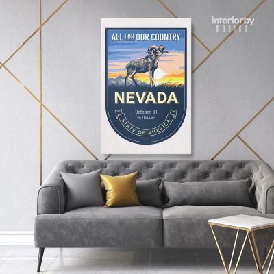 Nevada All For Our Country State of America Emblem Canvas Wall Artwork Mural Print