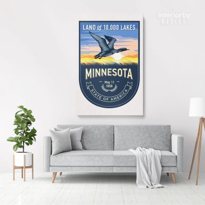 Minnesota Land of 10000 Lakes State of America Emblem Canvas Wall Artwork Mural Print