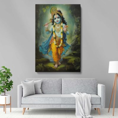 Child Krishna in Forest - Flute and Peacock Crown Scene