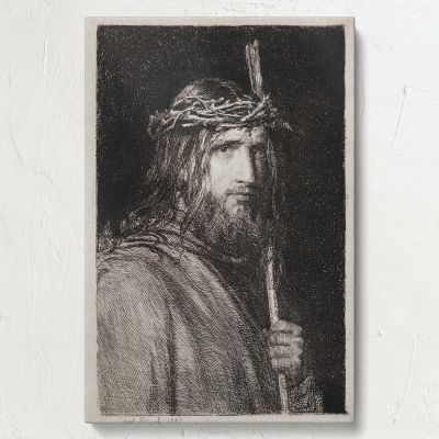 Christ Crowned with Thorns - Dark Etching of Jesus with Reed By Carl Bloch 