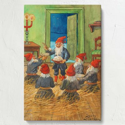 Christmas Gnome - Scandinavian Elf Wrapping Gifts Scene By Jenny NystrOm 