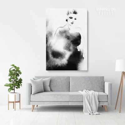 Black And White Creative Modern Women Watercolor Painting Posters Print Canvas with Frame