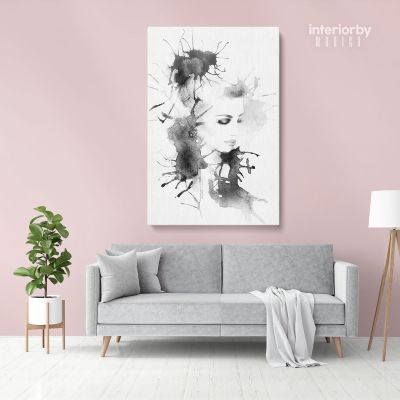 Modern Wall Art Black And White Creative Watercolor Painting with Frame
