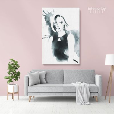 Black And White Creative Modern Women Watercolor Painting Framed Canvas