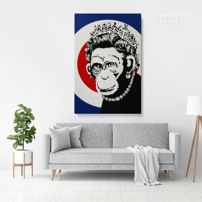 Banksy Style Monkey Queen Print Painting Framed Canvas / Rolled