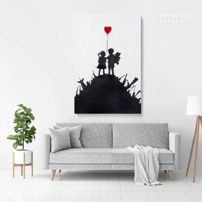 Banksy Style Kids on Gun Print Painting Framed Canvas
