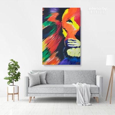 Lion Modern Art Painting Print Poster Canvas with Frame / Rolled Canvas Sip and Paint Photo Wall Artwork