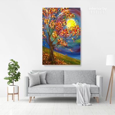 Fall Tree Art Painting Print Poster Canvas with Frame or Rolled Canvas Sip and Paint Photo Wall Artwork