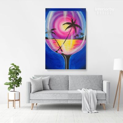 Sipping at Sunset Wine Painting Hippie Painting Print Poster Canvas with Frame