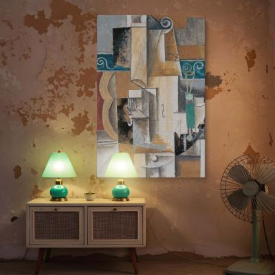 Cubist Guitar and Violin - Pablo Picasso Teal and Grey Abstract Shapes 