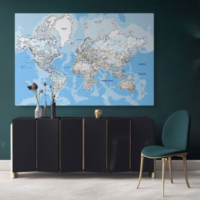 Official World Map Atlas Detailed Geography Political Canvas Print In Different Sizes Bedroom Living Room Artwork