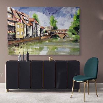 Landscape Modern Art Watercolour City Painting Canvas with Frame Print Canvas Wall Hangings Modern Wall ation Bedroom Mural Gift