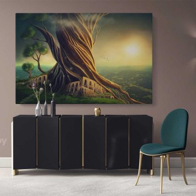 Tree of Life Canvas Set Fantasy Wall Art Canvas with Frame /Roll Modern Print Poster Living Room Bedroom Mural Gift Wall Hangings