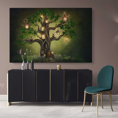 Life Of Tress Canvas Set Fantasy Wall Art Canvas with Frame/Roll Modern Print Poster Living Room Bedroom Mural Gift Wall Hangings