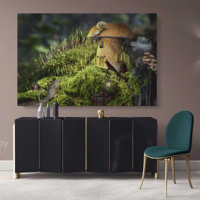 ArtzFolio Mushroom Cottage Fantasy Canvas with Frame /Roll Modern Print Poster ation Living Room Abstract Mural Gift Wall Hangings