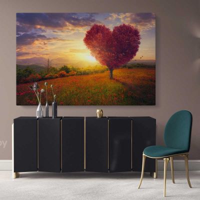 Red Heart Nature Canvas Wrap Abstract Photography with Frame/Roll Modern Print Poster Living Room Bedroom Mural Gift Wall Hanging