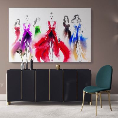 Women Fashion Abstract Original Watercolour Painting Canvas with Frame / Roll Wall Hangings Modern Mural Art Living Room Bedroom