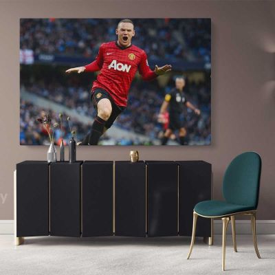 Soccer Player Wayne Rooney Sports Canvas with Frame/Rolled Canvas Kids Gaming Zone Wall Art Mural Hanging Gift Gamer Print Poster
