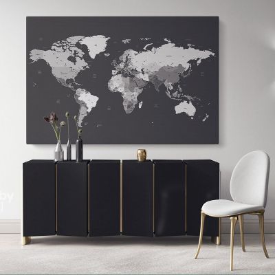 World map wall art World Map Canvas Large World Map Canvas with Frame Black and White World Atlas For Wall Artwork