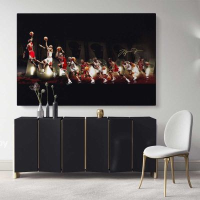 Michael Jordan Basketball Player Canvas Autograph with Frame / Rolled Gaming Zone Home Decor Wall Art Mural Hanging Gift Sports Print Poster