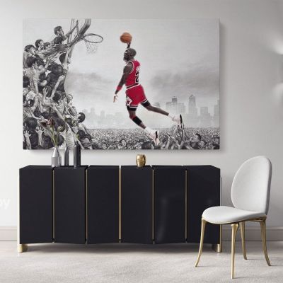 Basketball Player Michael Jordan Last Game Shot Canvas with Frame / Rolled Kids Gaming Zone Wall Art Mural Hangings Gift Sports Print Poster