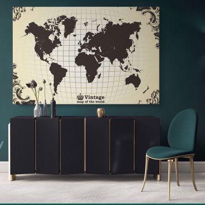 Vintage World Map Vintage Canvas with Frame World map For Wall art